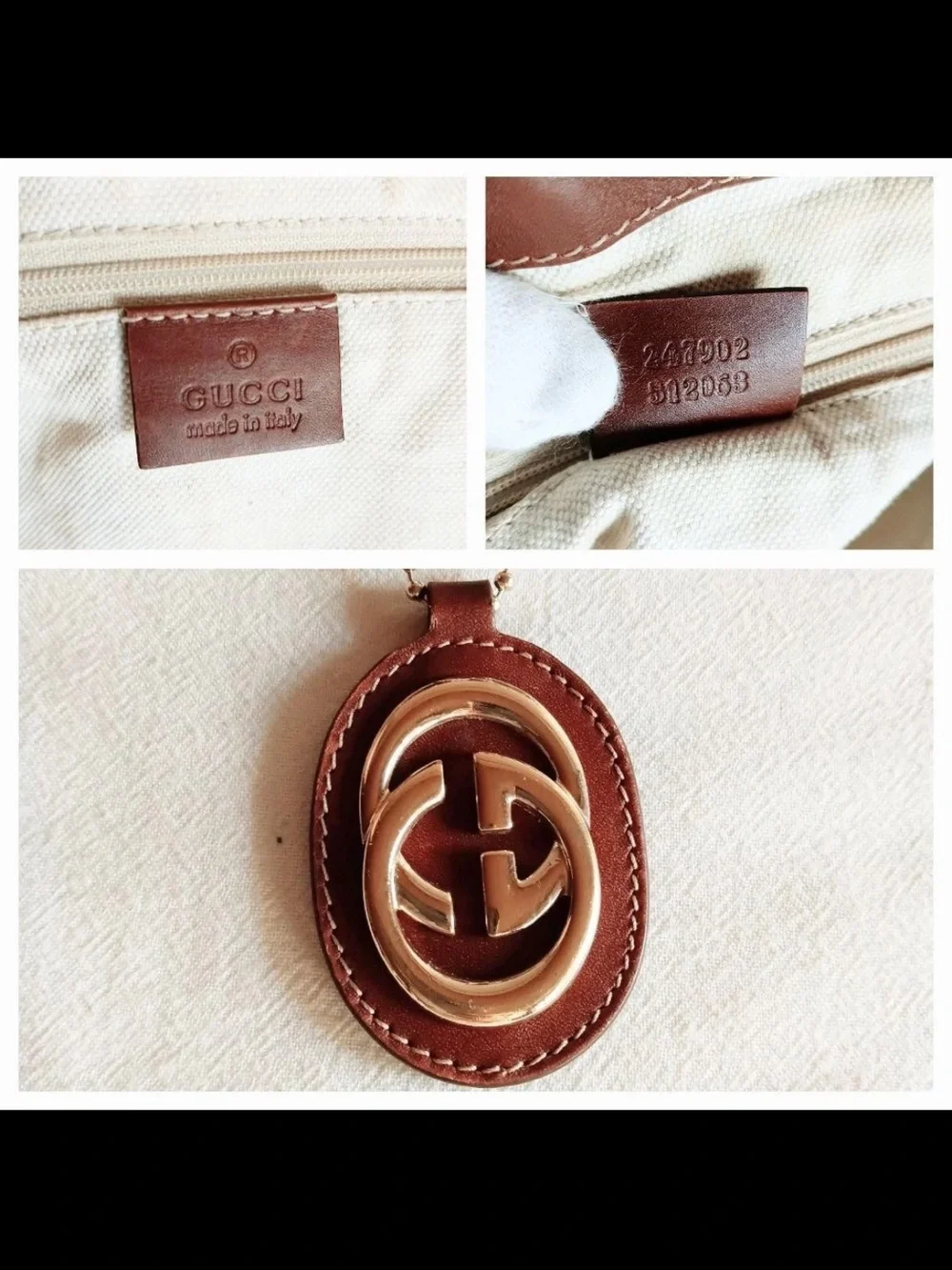 GUCCI Brown and Cream Patterned Top-Handle Bag